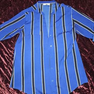 Calvin Klein Blue and Black Casual Button Down Shirt- Womens Size Small